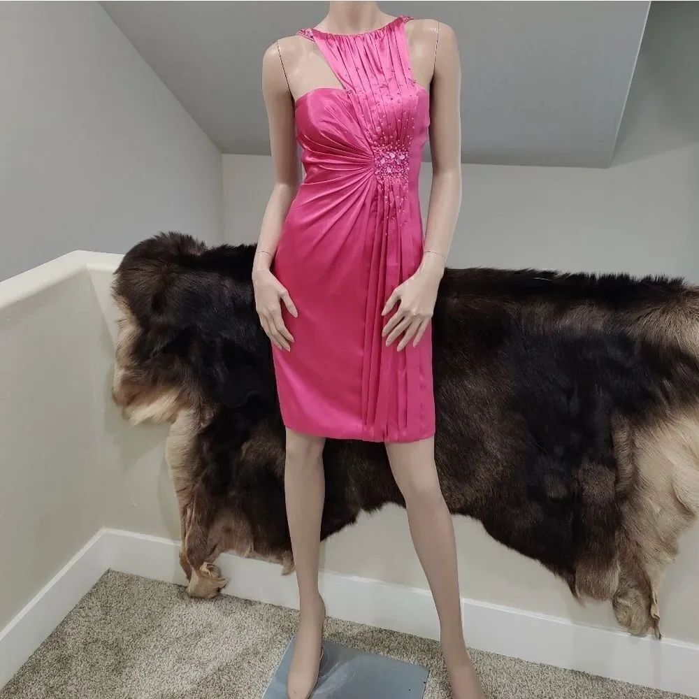 Asymmetry Satin Beaded Halter Cocktail Dress